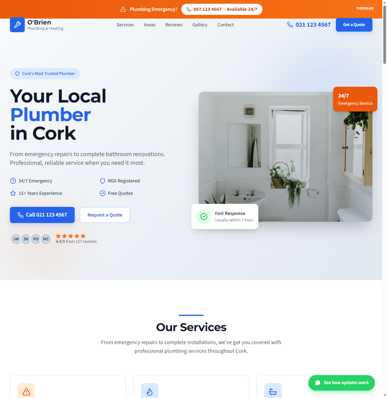 O'Brien Plumbing website screenshot