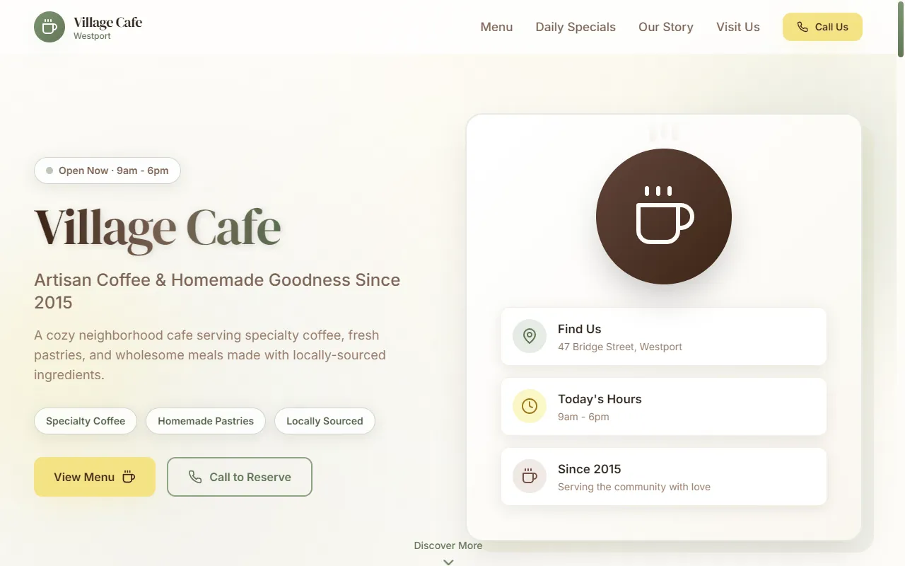 Village Cafe website screenshot